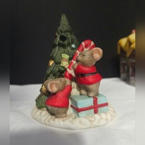 Holiday Holiday Christmas Village Mouse Candy Cane Tree Tea Light Decor